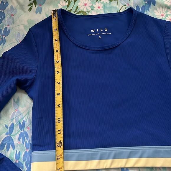Wilo the Label Ribbed Long Sleeve Blue Crop Top - S - Picture 6 of 9
